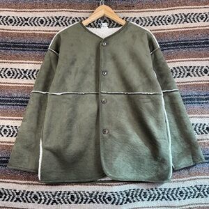 NWT Banana Republic Reversible Jacket S Petite Faux Suede Shearling Olive Green